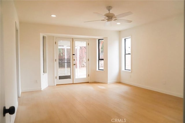 16109 Chuka Ave, Palmdale, CA 93591 - spare room with french doors, a ceiling fan, baseboards, light wood finished floors, and recessed lighting