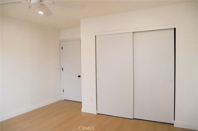 16109 Chuka Ave, Palmdale, CA 93591 - unfurnished bedroom with light wood finished floors, a closet, ceiling fan, baseboards, and recessed lighting