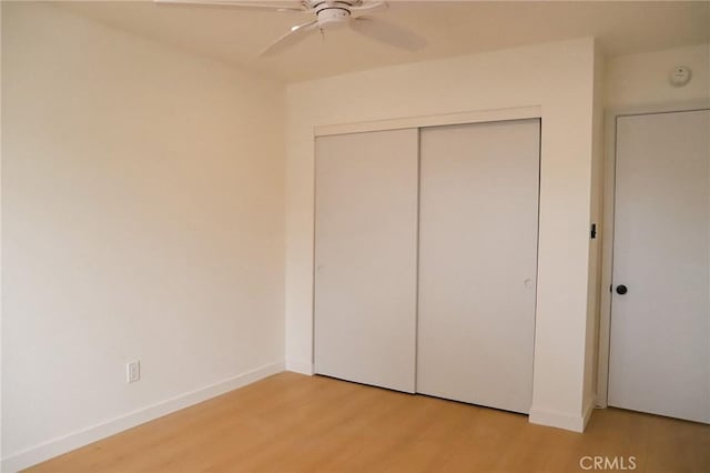 16109 Chuka Ave, Palmdale, CA 93591 - unfurnished bedroom with light wood-style floors, a closet, ceiling fan, and baseboards