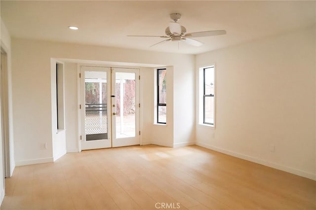 16109 Chuka Ave, Palmdale, CA 93591 - unfurnished room with french doors, a ceiling fan, baseboards, light wood-style flooring, and recessed lighting