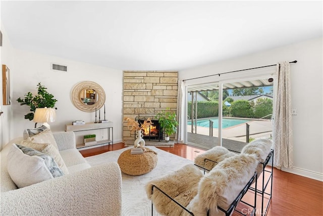 18633 Gledhill St, Northridge, CA 91324 - living area featuring wood finished floors and a fireplace