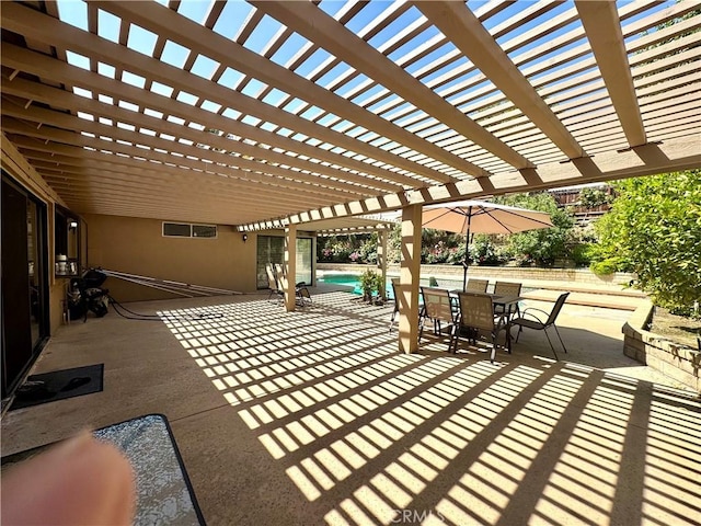 25453 Via Novia, Valencia, CA 91355 - view of patio featuring a pergola, outdoor dining area, and fence