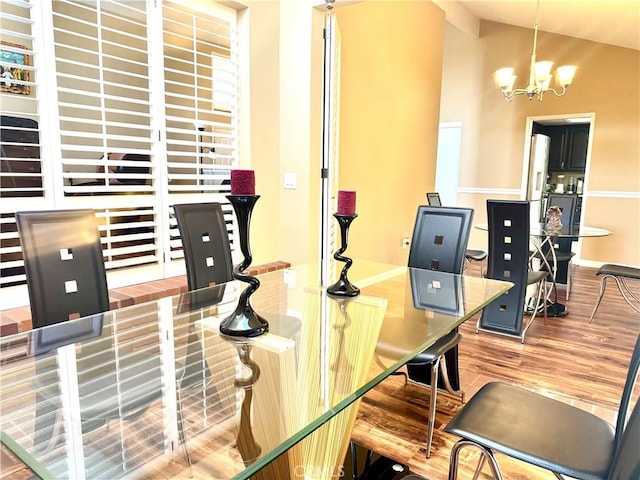 25453 Via Novia, Valencia, CA 91355 - office space with a chandelier, wood finished floors, lofted ceiling, and baseboards