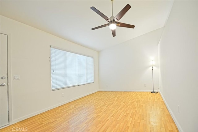 13142 Reedley St, Arleta, CA 91331 - unfurnished room featuring light wood-style flooring, lofted ceiling, a ceiling fan, and baseboards