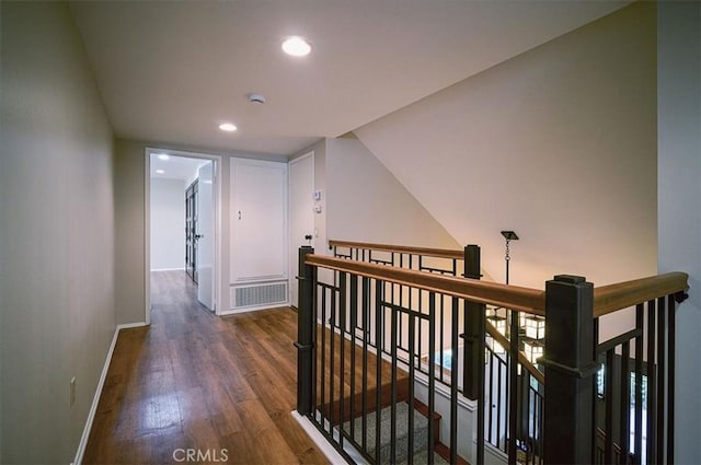 2521 Wildrose Ln, Upland, CA 91784 - corridor featuring wood finished floors, an upstairs landing, and recessed lighting