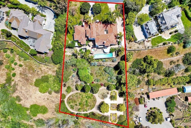 6039 Calle Camposeco, Rancho Santa Fe, CA 92067 - aerial view of residential area featuring property parcel outlined