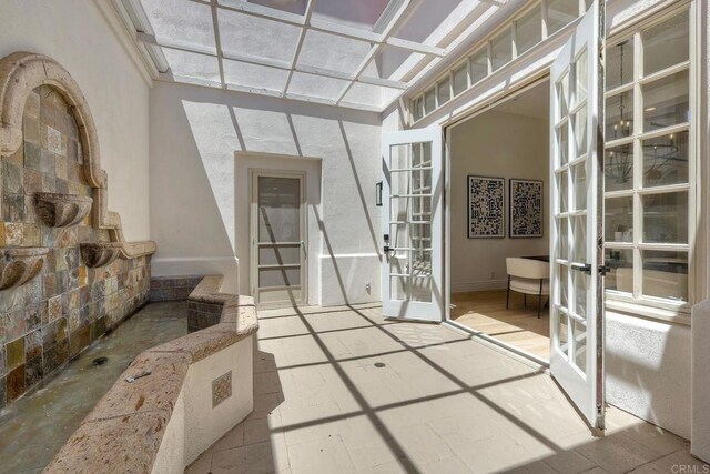 6039 Calle Camposeco, Rancho Santa Fe, CA 92067 - interior space with french doors and coffered ceiling