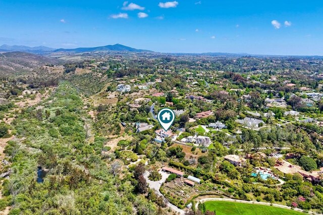 6039 Calle Camposeco, Rancho Santa Fe, CA 92067 - aerial overview of property's location with a mountain backdrop