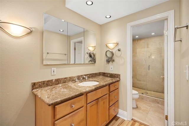 25412 Hugo Rd, Laguna Niguel, CA 92677 - bathroom with vanity, a stall shower, and recessed lighting