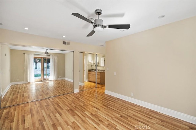 25412 Hugo Rd, Laguna Niguel, CA 92677 - unfurnished living room featuring light wood-type flooring, ceiling fan, and recessed lighting