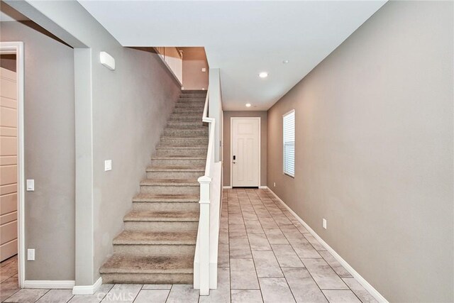 894 Harvest Ave, Upland, CA 91786 - stairs with recessed lighting, tile patterned flooring, and baseboards