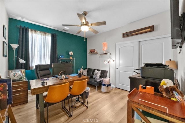 36438 Geranium Dr, Lake Elsinore, CA 92532 - office with light wood-type flooring and a ceiling fan
