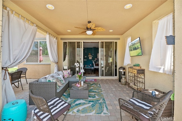 36438 Geranium Dr, Lake Elsinore, CA 92532 - view of patio / terrace with an outdoor living space and ceiling fan
