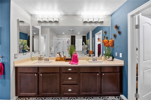 36438 Geranium Dr, Lake Elsinore, CA 92532 - bathroom with a stall shower and double vanity