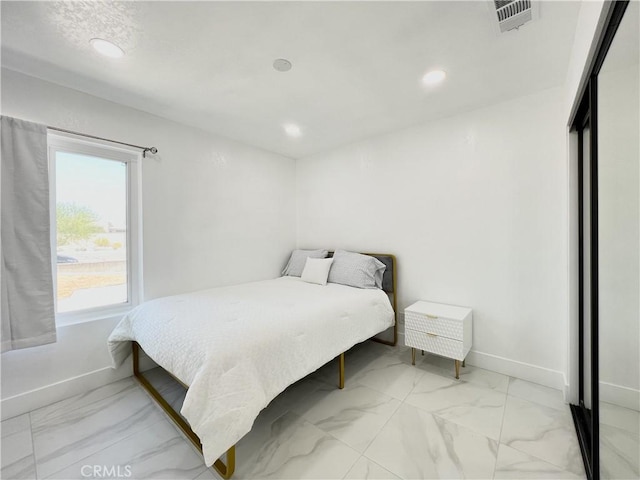 445 E San Rafael Dr, Palm Springs, CA 92262 - bedroom with light marble finish flooring, baseboards, and recessed lighting