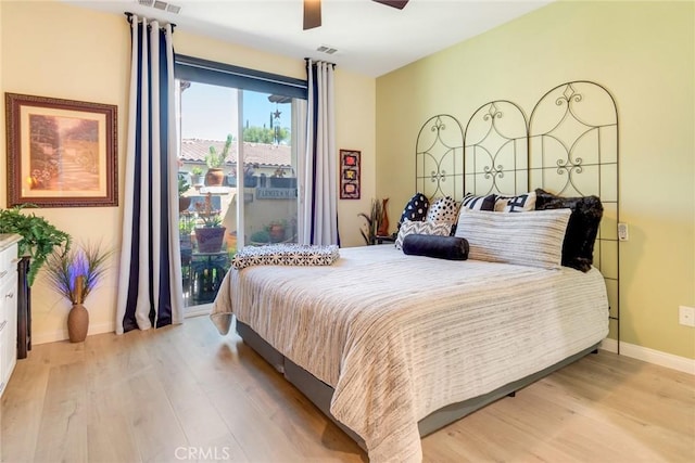 4329 Junction St Unit 103, Corona, CA 92883 - bedroom with access to outside, wood finished floors, baseboards, and a ceiling fan