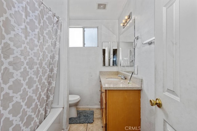 1030 Perrisito St, Perris, CA 92570 - full bath with vanity, toilet, tile patterned floors, and shower / bathtub combination with curtain
