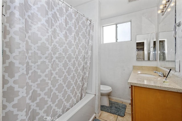1030 Perrisito St, Perris, CA 92570 - full bath featuring toilet, vanity, tile patterned floors, and shower / bathtub combination with curtain