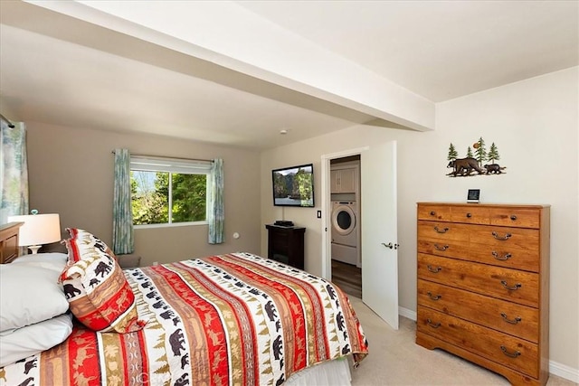 145 Cumberland Dr, Lake Arrowhead, CA 92352 - bedroom featuring washer / dryer and light carpet