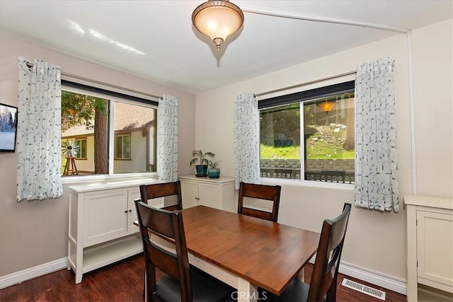 145 Cumberland Dr, Lake Arrowhead, CA 92352 - dining area with dark wood-style flooring and baseboards