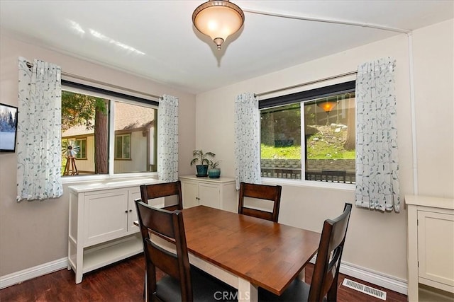 145 Cumberland Dr, Lake Arrowhead, CA 92352 - dining space with dark wood-type flooring and baseboards