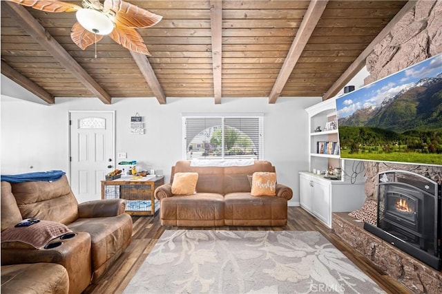 19927 Athenon Ave, Perris, CA 92570 - living room with wooden ceiling, wood finished floors, and ceiling fan