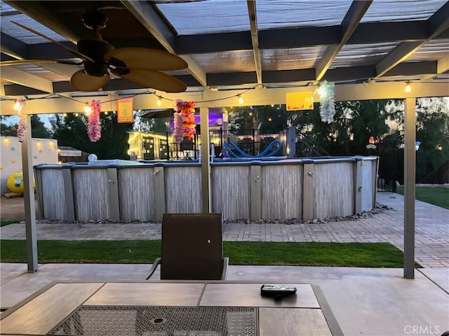 19927 Athenon Ave, Perris, CA 92570 - view of patio / terrace with a ceiling fan, an outdoor pool, and a pergola