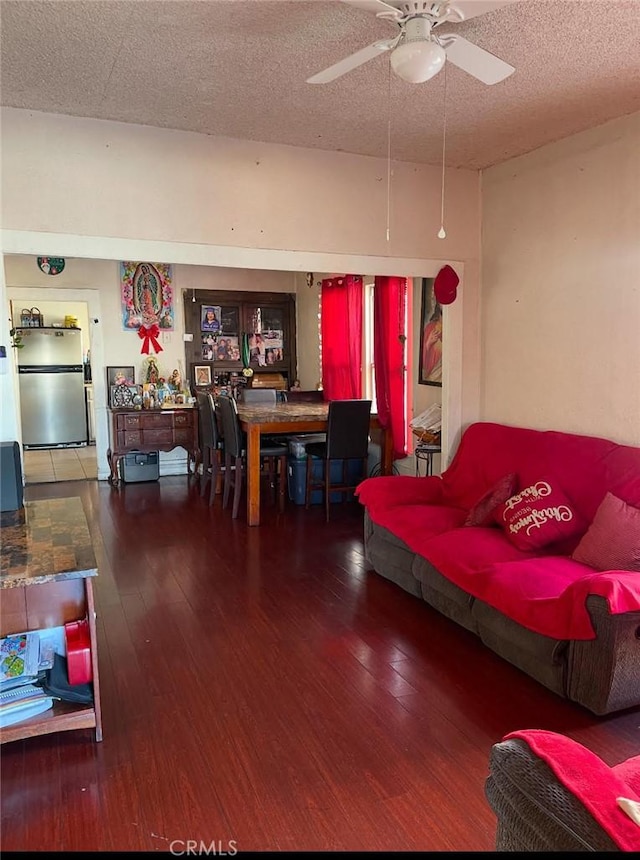 309 N Willowbrook Ave, Compton, CA 90220 - living room with hardwood / wood-style floors, a ceiling fan, and a textured ceiling