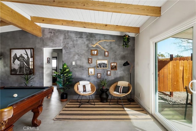 60515 Alta Loma Dr, Joshua Tree, CA 92252 - playroom featuring billiards table and wooden ceiling