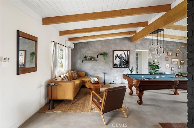 60515 Alta Loma Dr, Joshua Tree, CA 92252 - rec room featuring a wall mounted air conditioner, carpet floors, and billiards table