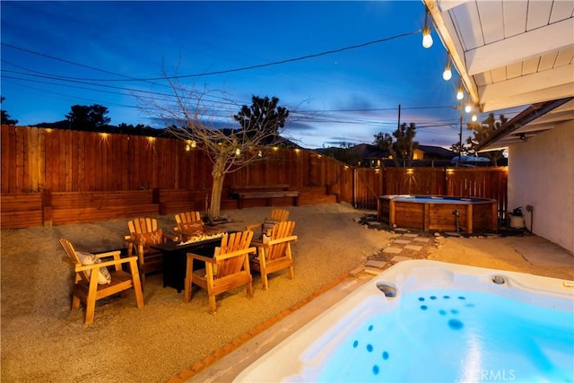 60515 Alta Loma Dr, Joshua Tree, CA 92252 - view of pool with a hot tub, a fenced backyard, and a fire pit
