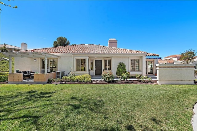 28412 Buena Vis, Mission Viejo, CA 92692 - rear view of house featuring a chimney, stucco siding, and a lawn