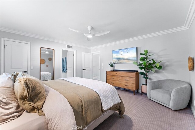 1421 Woodcrest Ave, Brea, CA 92821 - carpeted bedroom with ornamental molding, a ceiling fan, and baseboards