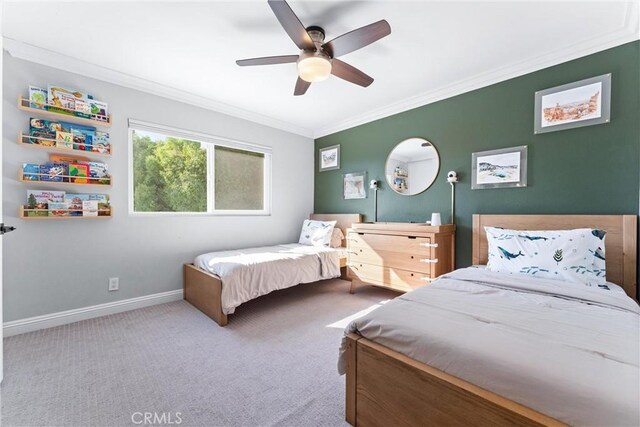 1421 Woodcrest Ave, Brea, CA 92821 - carpeted bedroom with ornamental molding, baseboards, and ceiling fan