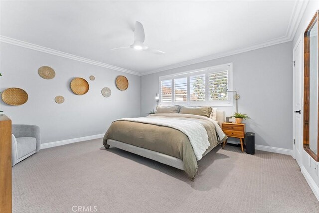 1421 Woodcrest Ave, Brea, CA 92821 - bedroom featuring crown molding, carpet flooring, baseboards, and ceiling fan
