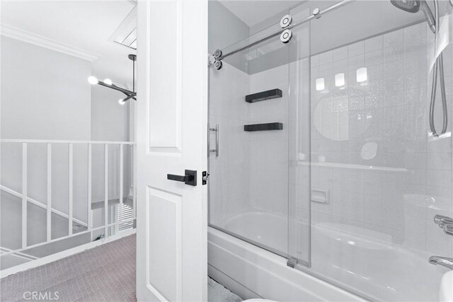 1421 Woodcrest Ave, Brea, CA 92821 - bathroom with shower / bath combination with glass door and ornamental molding