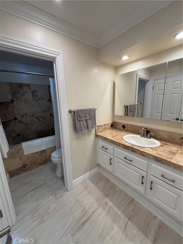 23342 Caminito Juanico Unit 304, Laguna Hills, CA 92653 - full bath with vanity, ornamental molding, tiled shower, and recessed lighting