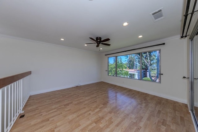 23342 Caminito Juanico Unit 304, Laguna Hills, CA 92653 - unfurnished room featuring a ceiling fan, light wood finished floors, crown molding, and recessed lighting