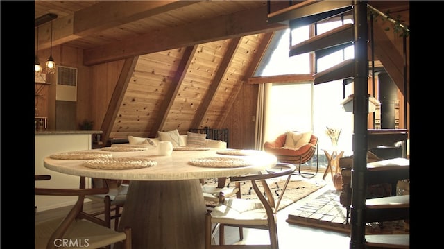 33020 Arrowbear, Running Springs, CA 92382 - dining room featuring wood ceiling