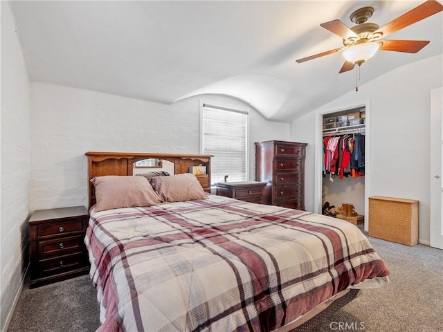 14060 Osage Rd, Apple Valley, CA 92307 - carpeted bedroom featuring lofted ceiling, ceiling fan, a closet, a spacious closet, and baseboards