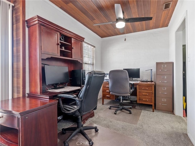 14060 Osage Rd, Apple Valley, CA 92307 - office with carpet, wooden ceiling, and a ceiling fan