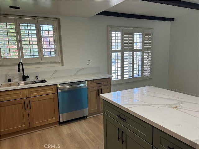990 244th St, Harbor City, CA 90710 - kitchen with dishwasher, a sink, light wood-style flooring, and plenty of natural light