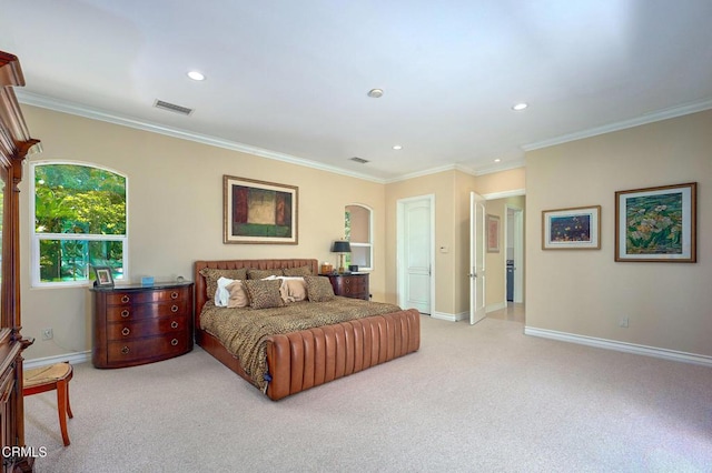 1690 Calle Tierra Vis, Camarillo, CA 93010 - bedroom featuring light carpet, recessed lighting, baseboards, and ornamental molding