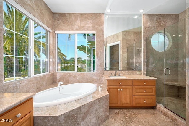 1690 Calle Tierra Vis, Camarillo, CA 93010 - full bathroom featuring vanity, a bath, and a shower stall
