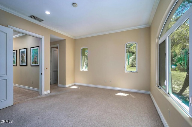1690 Calle Tierra Vis, Camarillo, CA 93010 - carpeted empty room featuring healthy amount of natural light, baseboards, a smoke detector, ornamental molding, and recessed lighting
