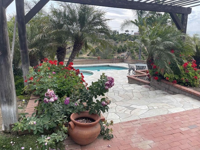 11105 Berry Rd, Valley Center, CA 92082 - view of swimming pool with a patio, a pergola, and a pool with connected hot tub