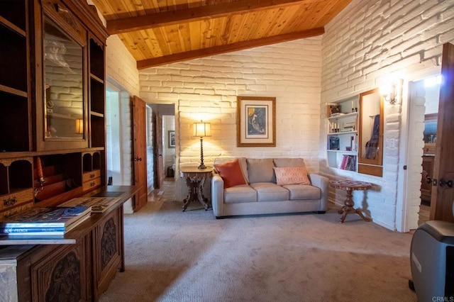 11105 Berry Rd, Valley Center, CA 92082 - living area with wooden ceiling, carpet, and brick wall
