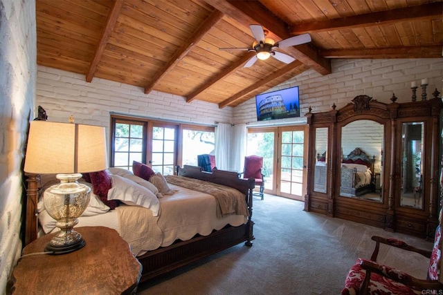 11105 Berry Rd, Valley Center, CA 92082 - carpeted bedroom featuring wood ceiling, access to outside, and brick wall