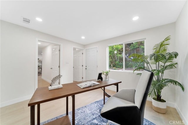 3445 Tilden Ave, Los Angeles, CA 90034 - office with baseboards, recessed lighting, and light wood-style floors