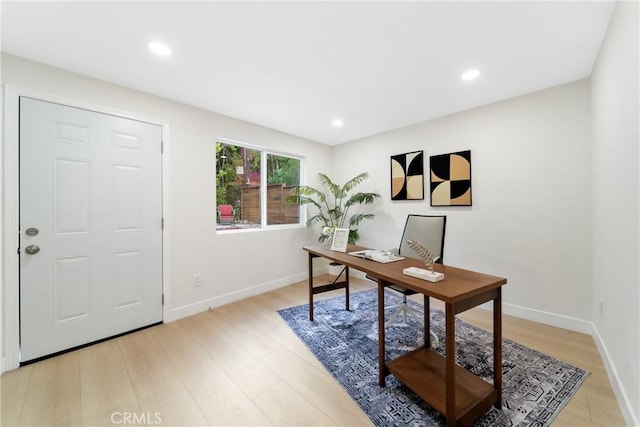 3445 Tilden Ave, Los Angeles, CA 90034 - office featuring light wood-style flooring, baseboards, and recessed lighting